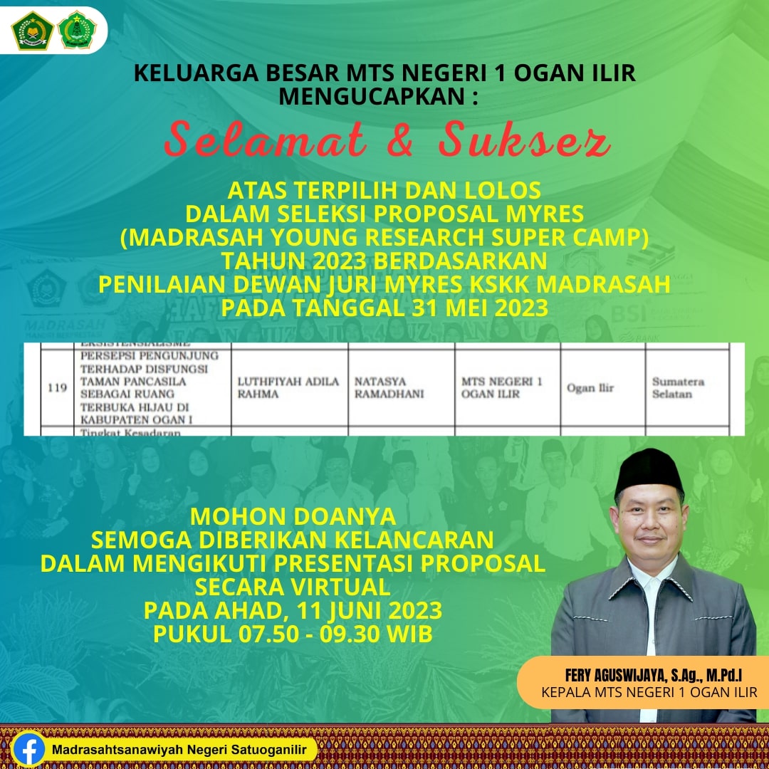 Membanggakan, Tim MYRES MTSN 1 OI Lolos Seleksi Proposal Tingkat Nasional