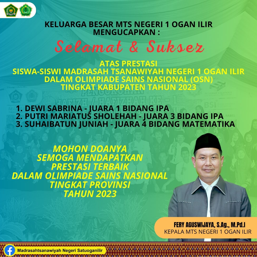 3 Orang Siswi MTSN 1 OI, Sabet Juara OSN-K