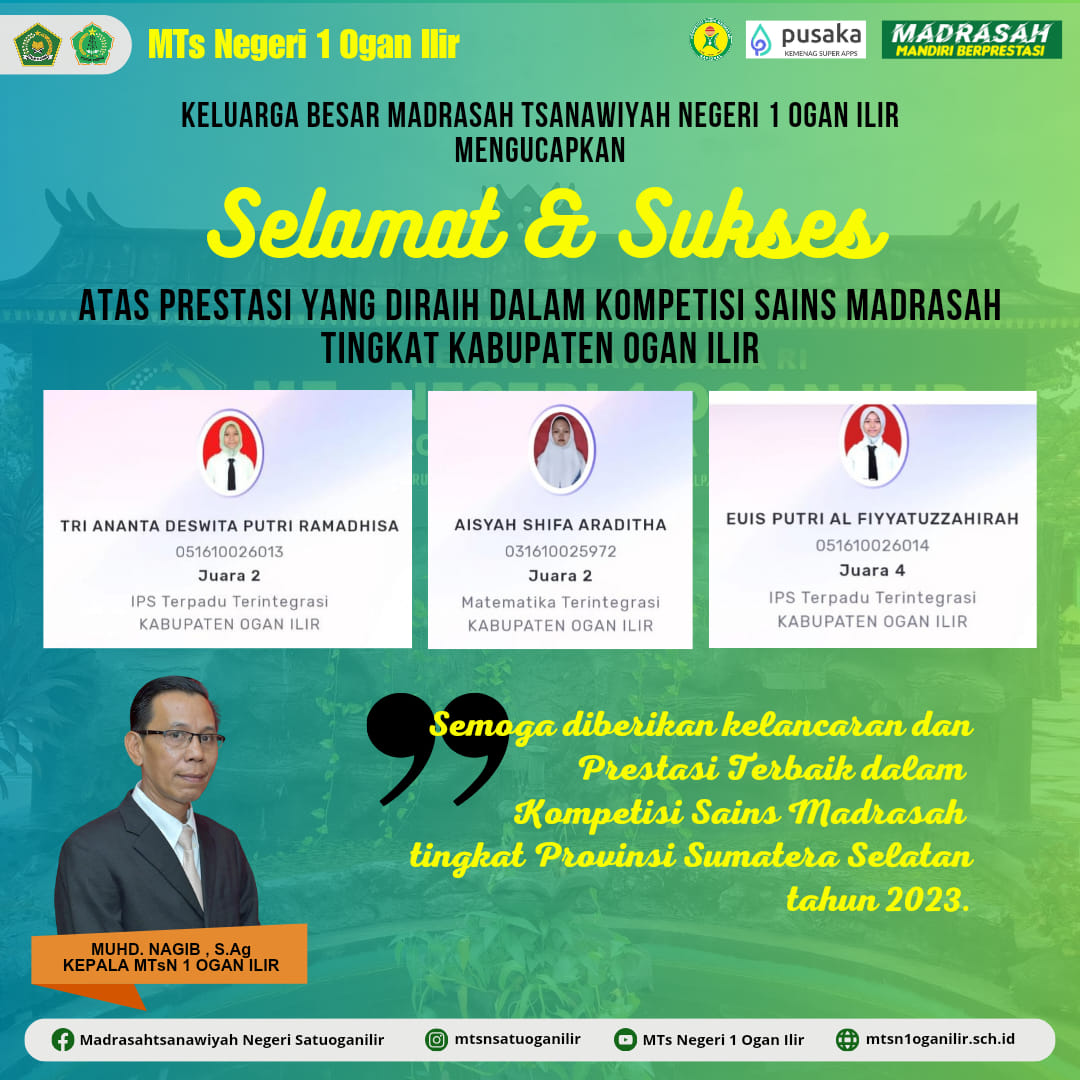 3 Siswi MTsN 1 OI Raih Juara KSM Tingkat Kabupaten Ogan Ilir